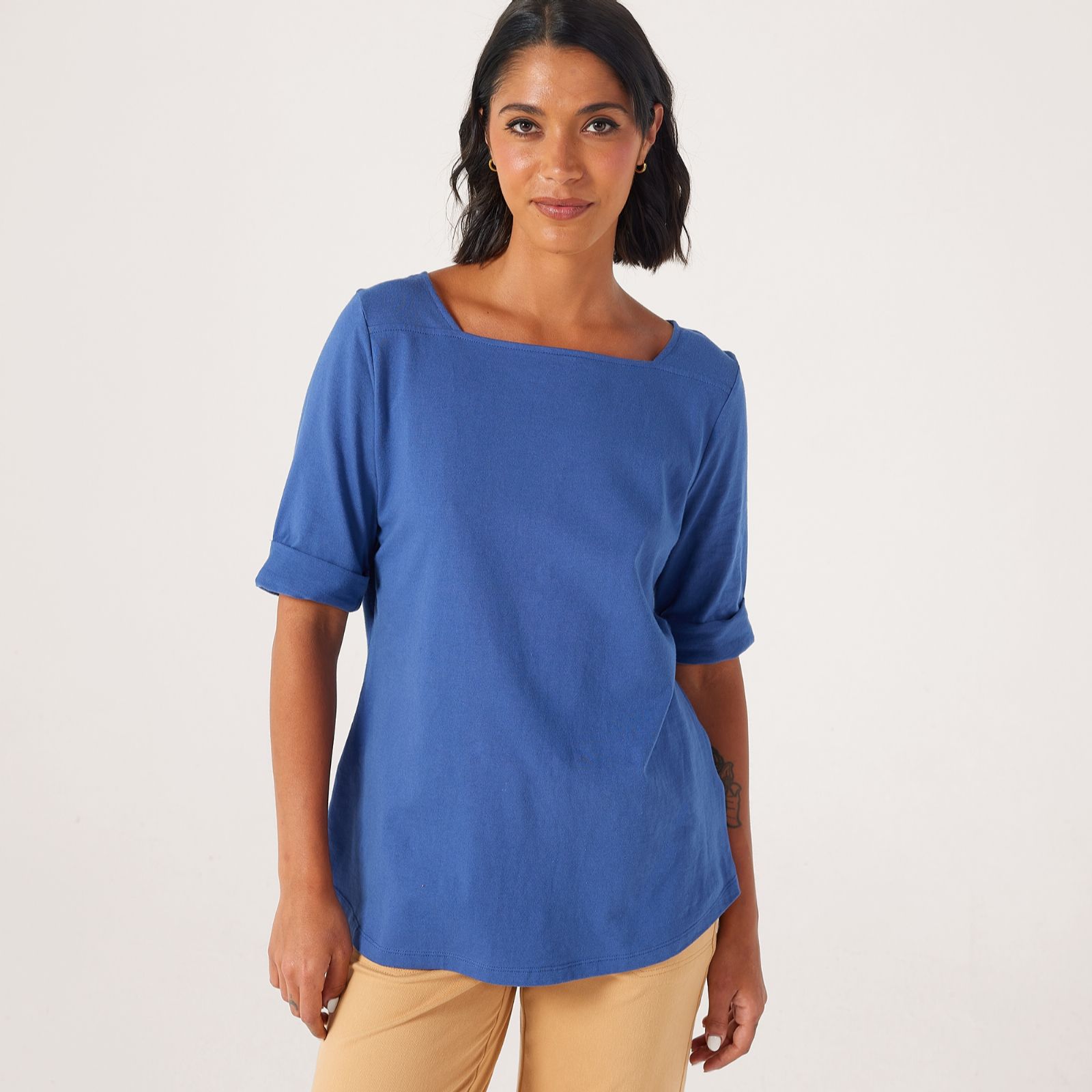 Denim & Co. Essentials Pure Cotton Boat Neck Top