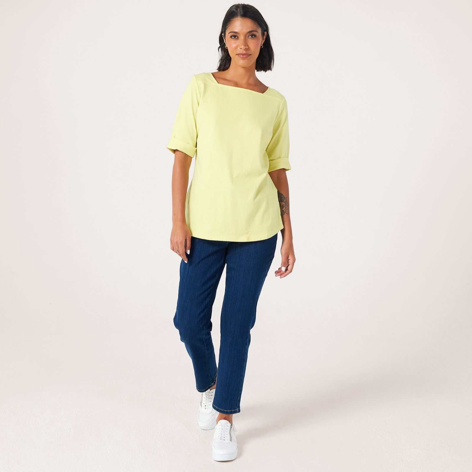 Denim & Co. Essentials Pure Cotton Boat Neck Top