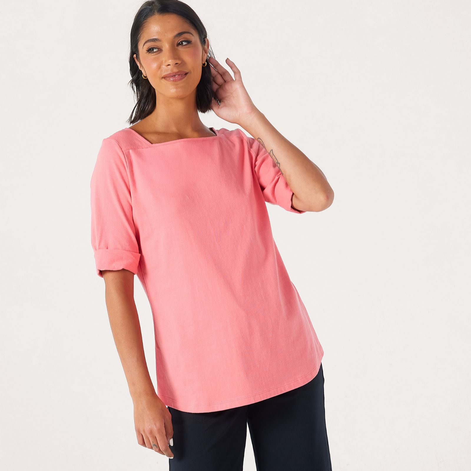 Denim & Co. Essentials Pure Cotton Boat Neck Top