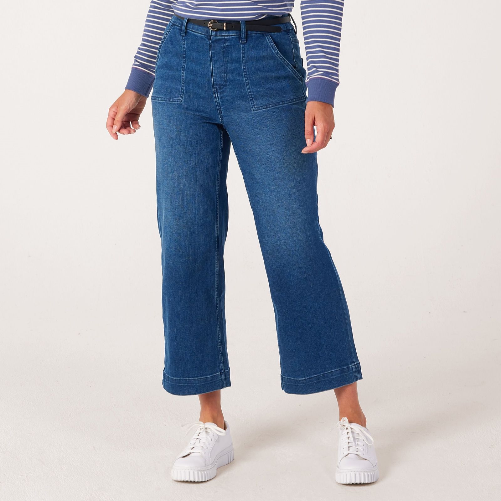 Denim & Co. Soft Denim Wide Leg Ankle Jean Petite