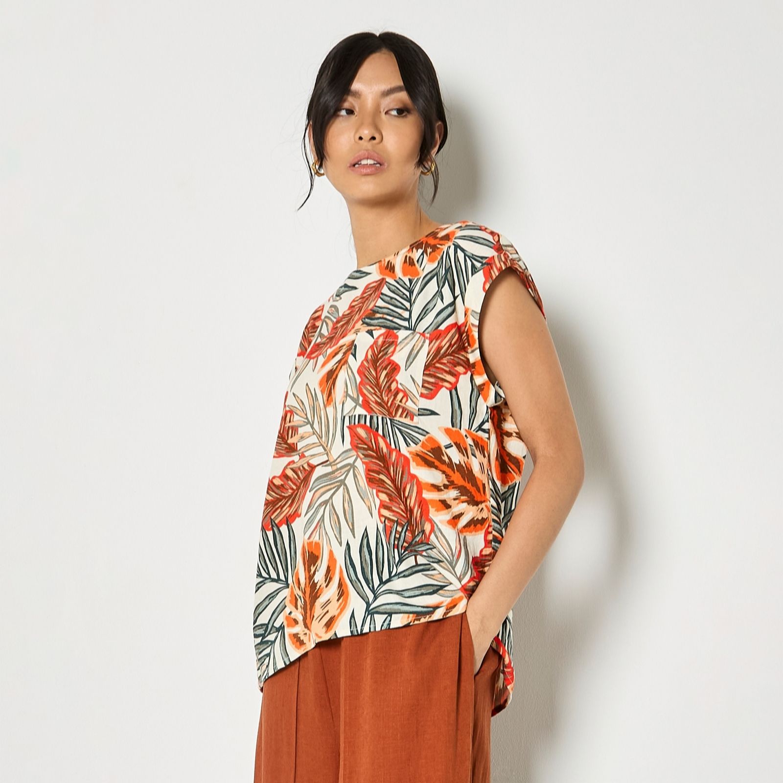Apricot Painted Banana Leaf Top