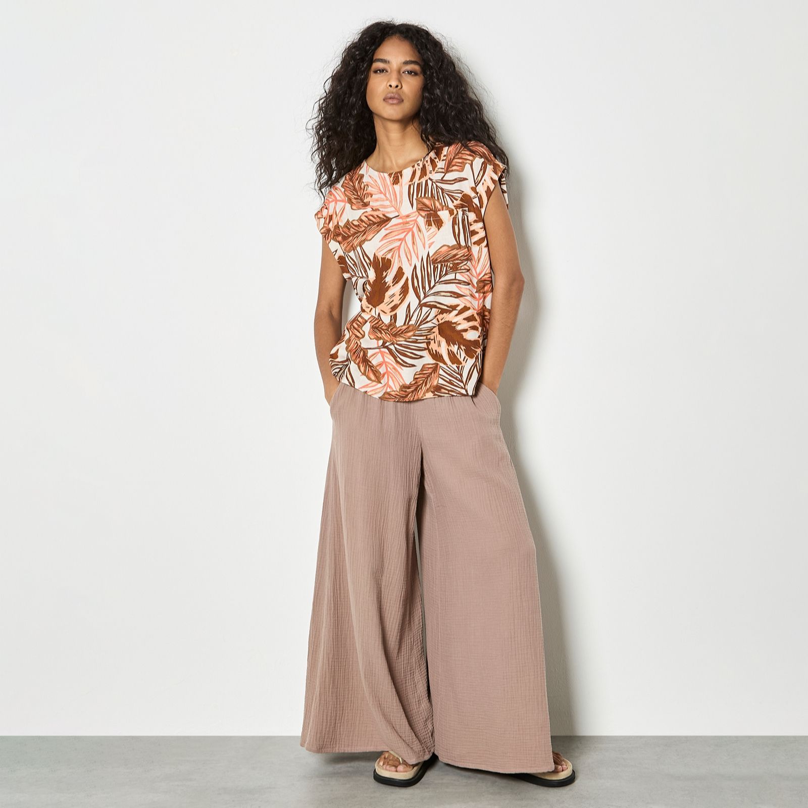 Apricot Painted Banana Leaf Top