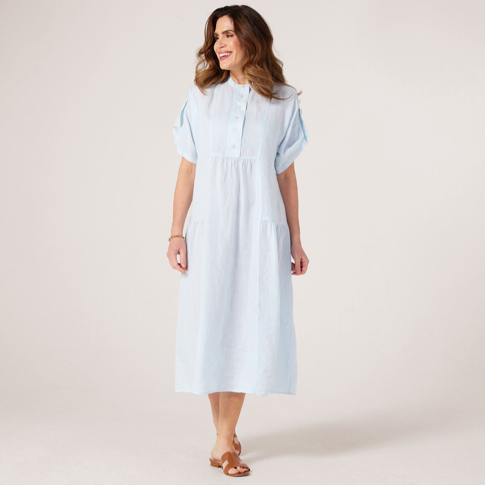 Masai Copenhagen Oswalsa 100% Linen Cuff Sleeve Midi Dress