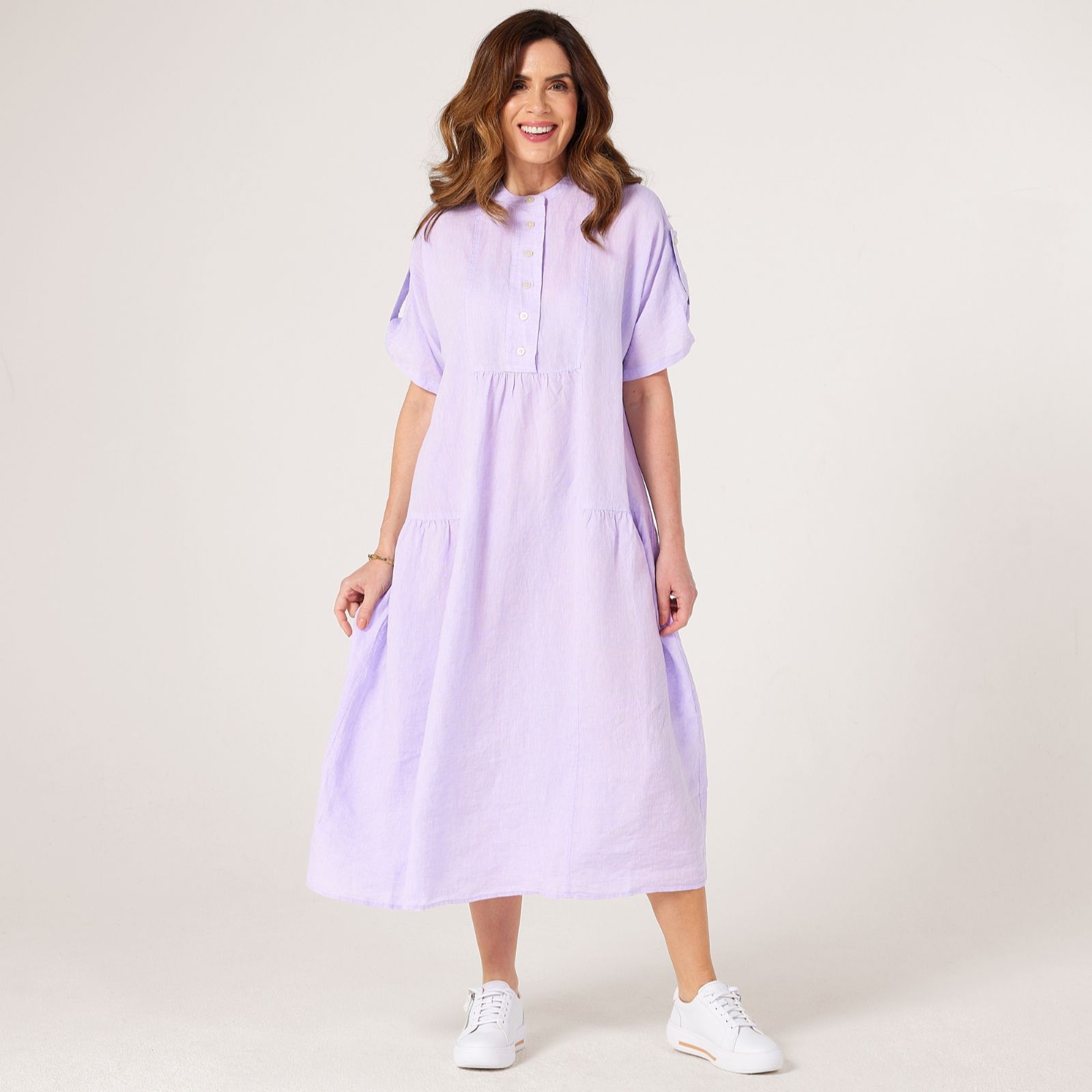Masai Copenhagen Oswalsa 100% Linen Cuff Sleeve Midi Dress