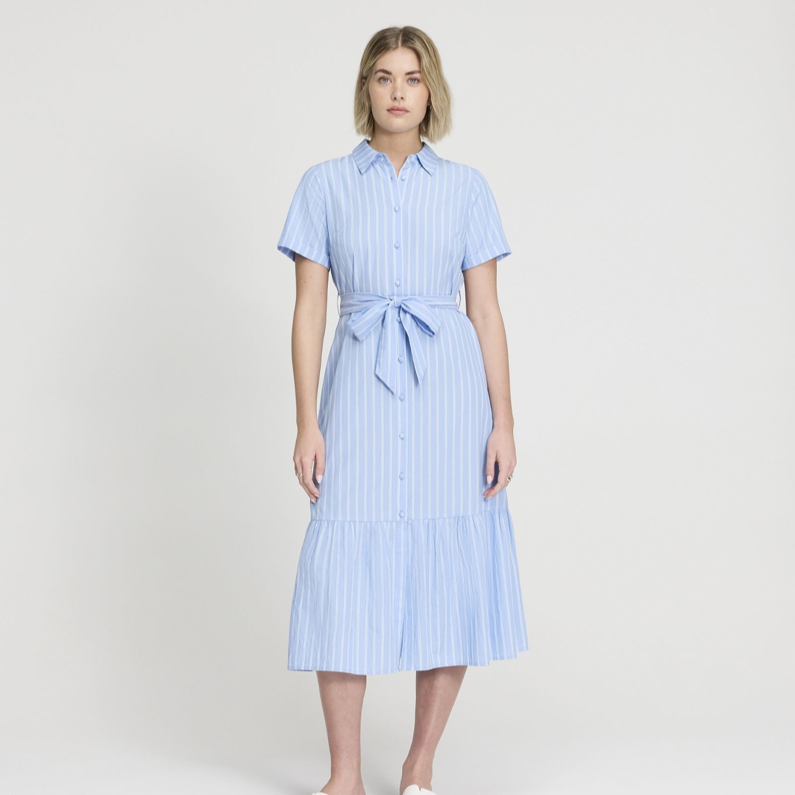 Finery London Aisling Blue Stripe 100% Cotton Poplin Shirt Dress Standard
