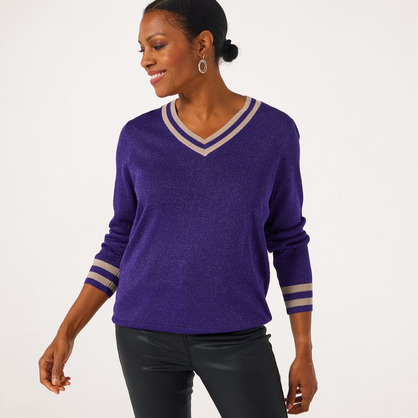 Ruth Langsford V neck sparkle trim cricket jumper