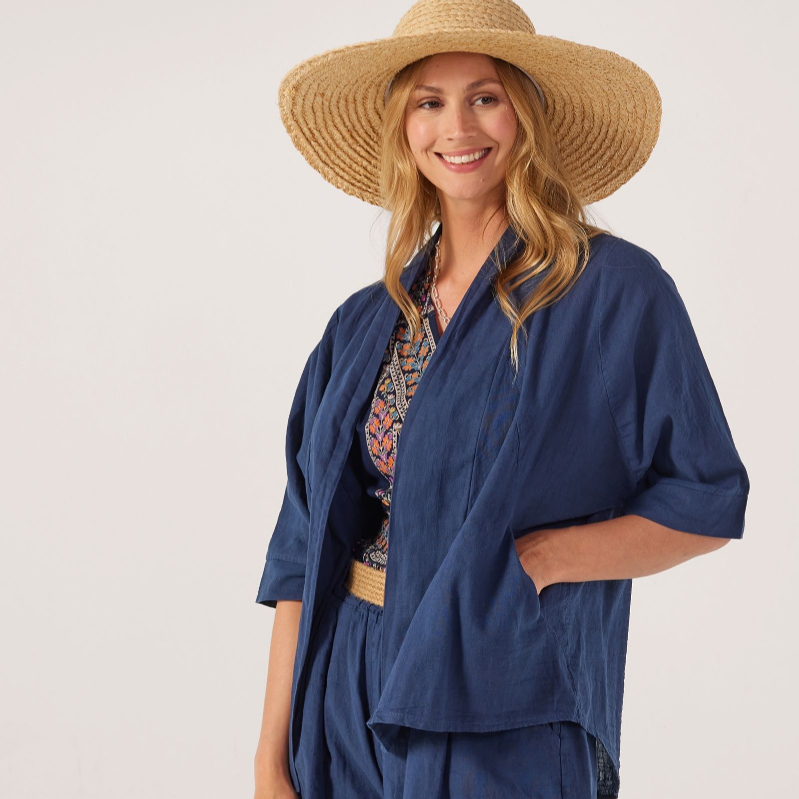 Izabel London Linen Edge to Edge Jacket