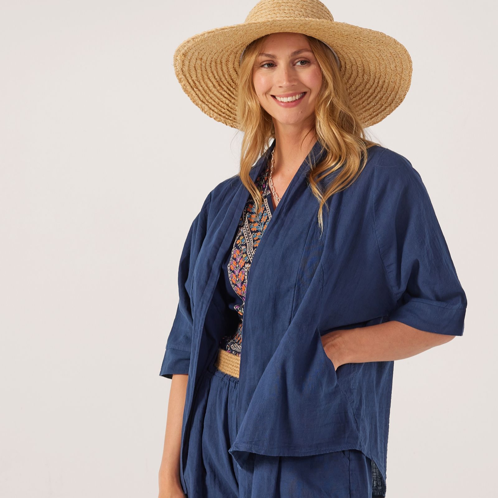 Izabel London Linen Edge to Edge Jacket