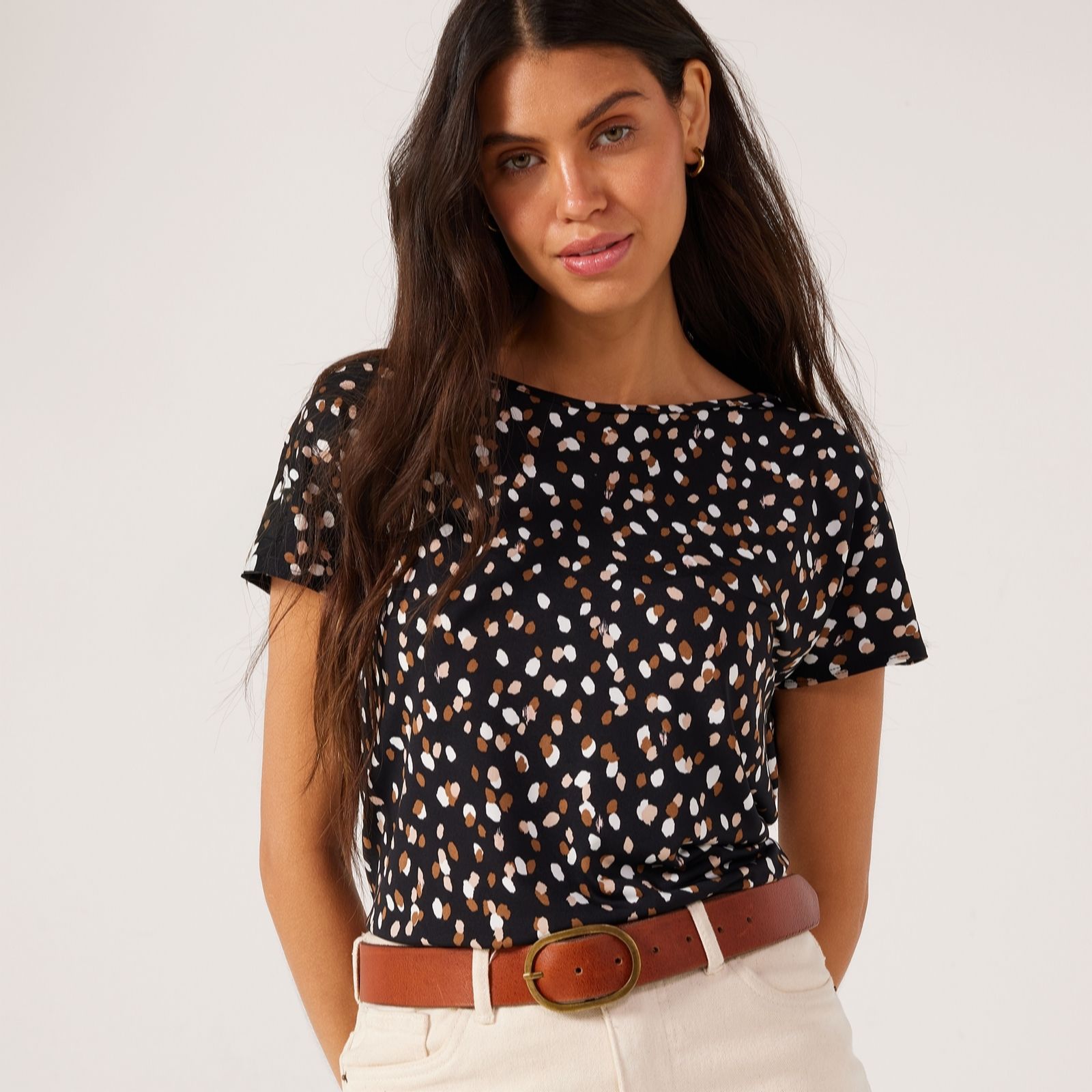 Kim & Co Printed Brazil Jersey Short Dolman Sleeve Hi-Low Top