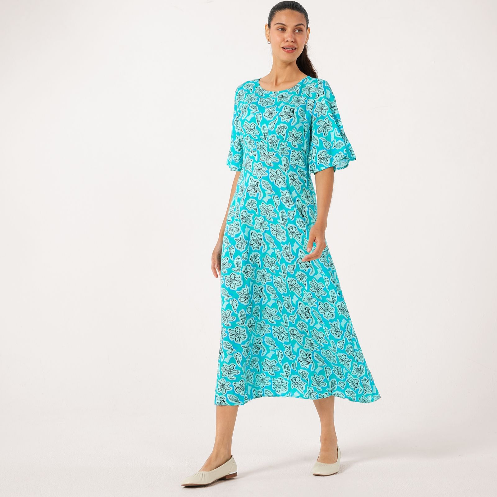 Izabel London Printed Flutter Sleeve Midi Dress