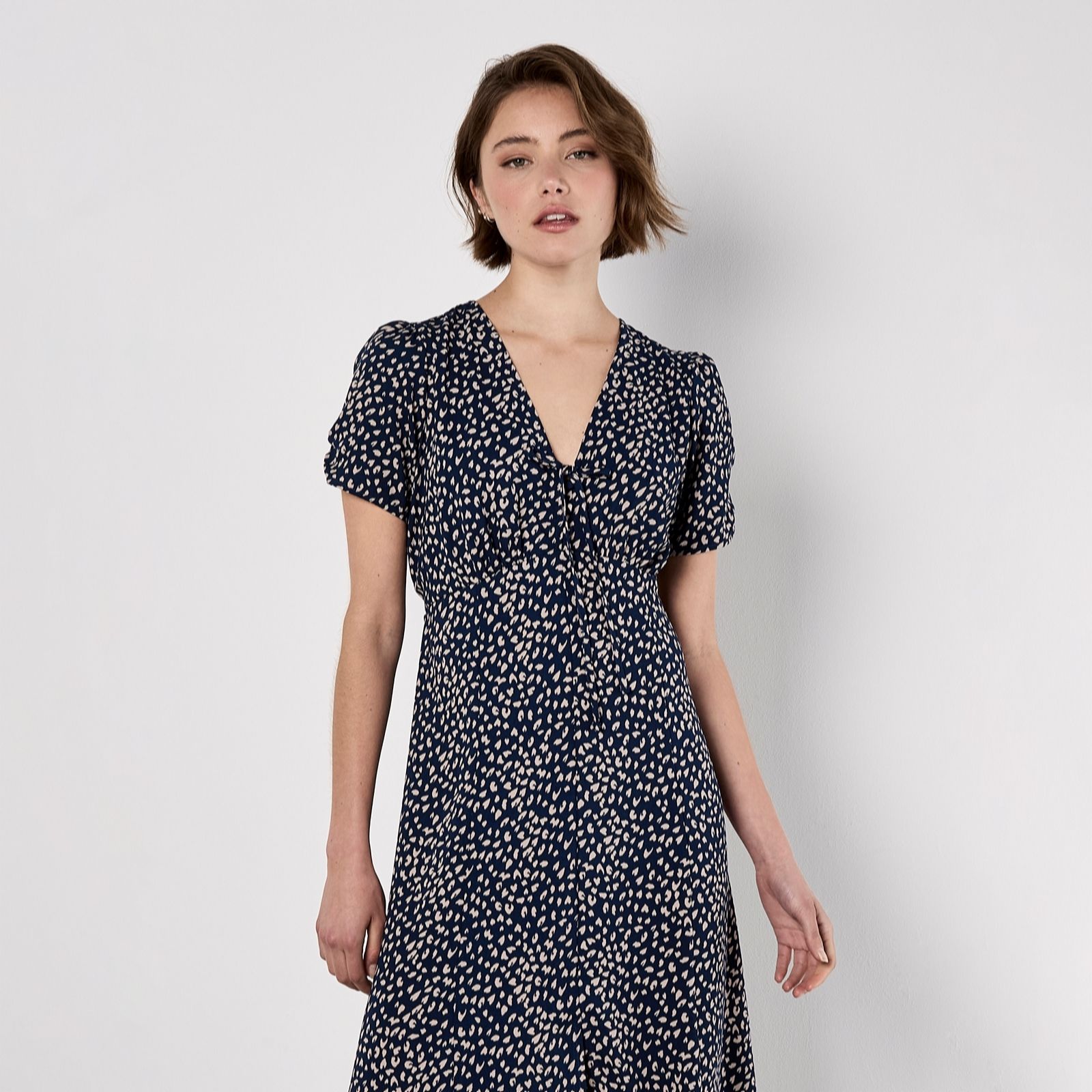Apricot Tie Front Animal Mono Print Dress