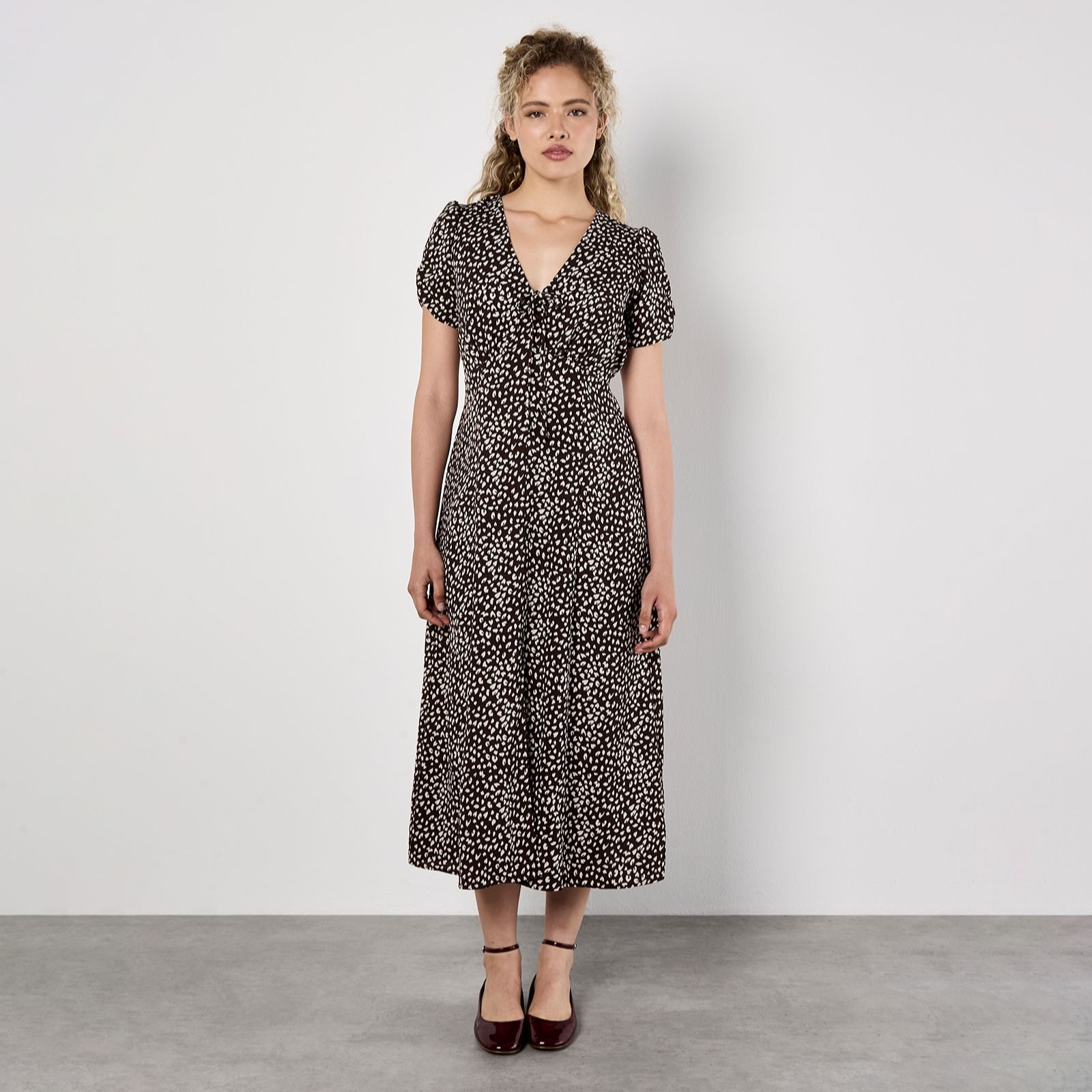 Apricot Tie Front Animal Mono Print Dress