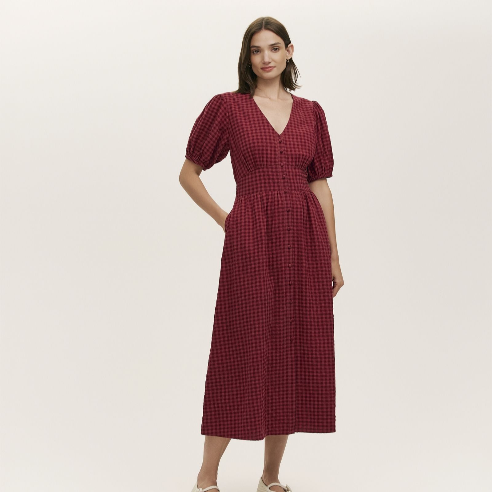 Finery London Addison Seersucker Midi Dress Petite