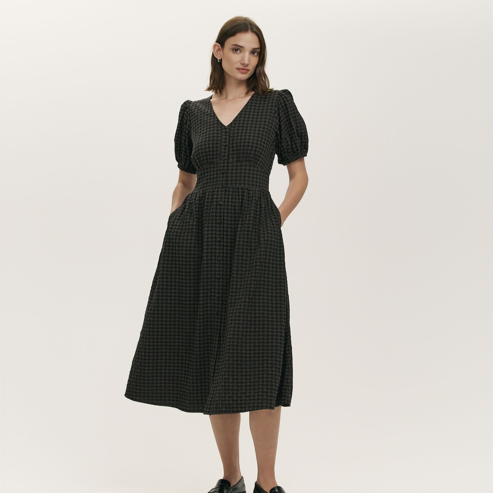 Finery London Addison Seersucker Midi Dress Petite