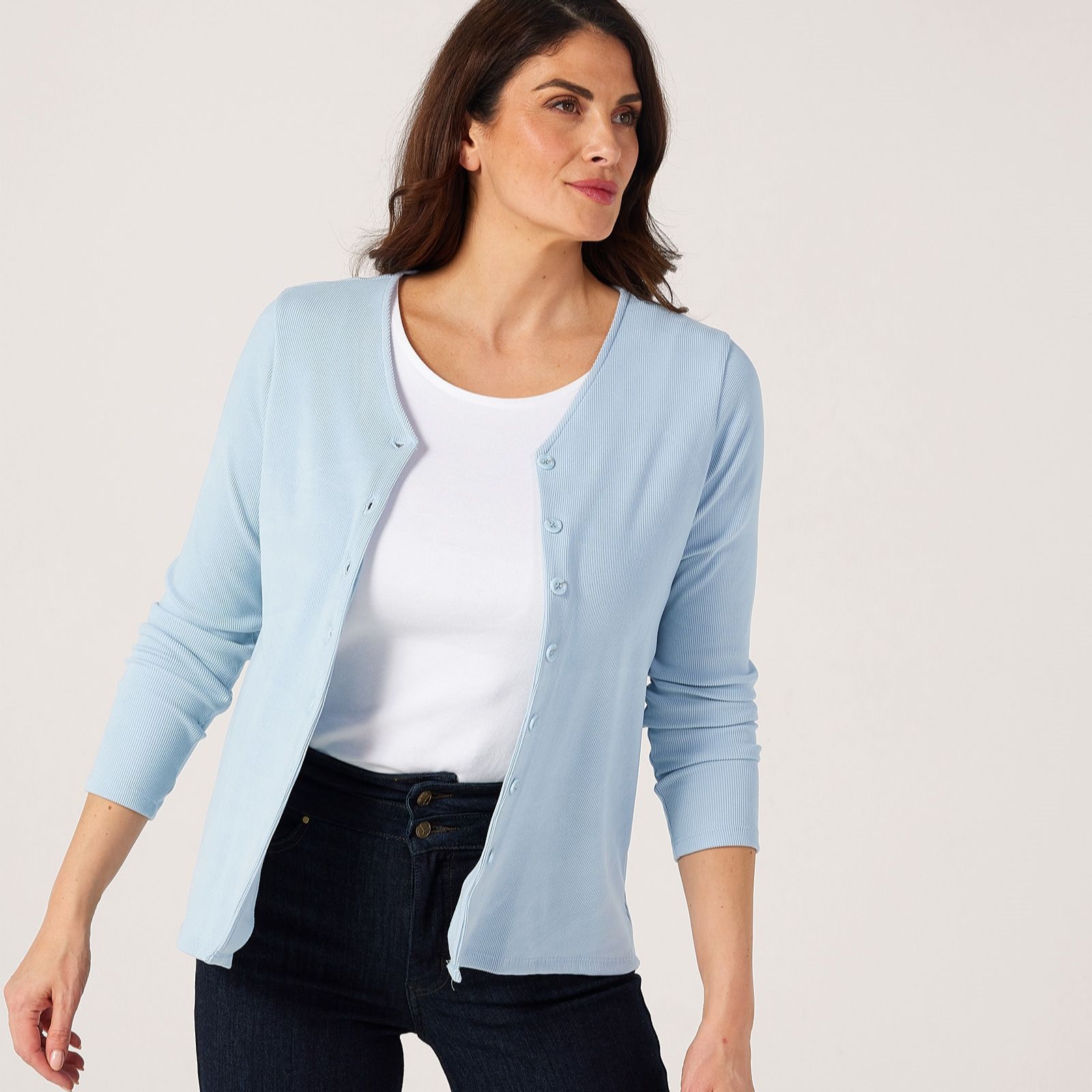 Kim & Co Soft Touch Rib Knit V-Neck Button Cardigan