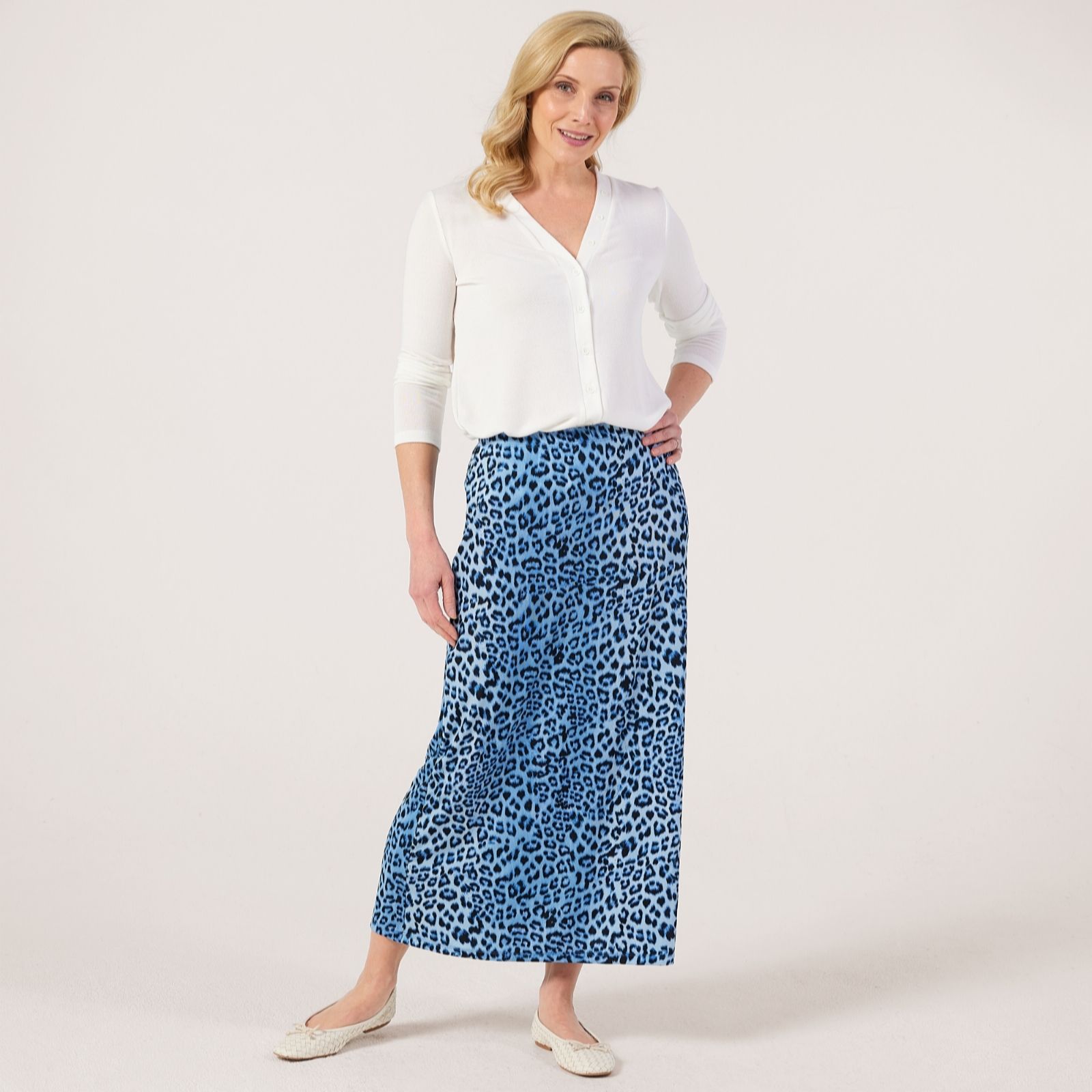 Kim & Co Printed Poly Slinky A-Line Long Skirt