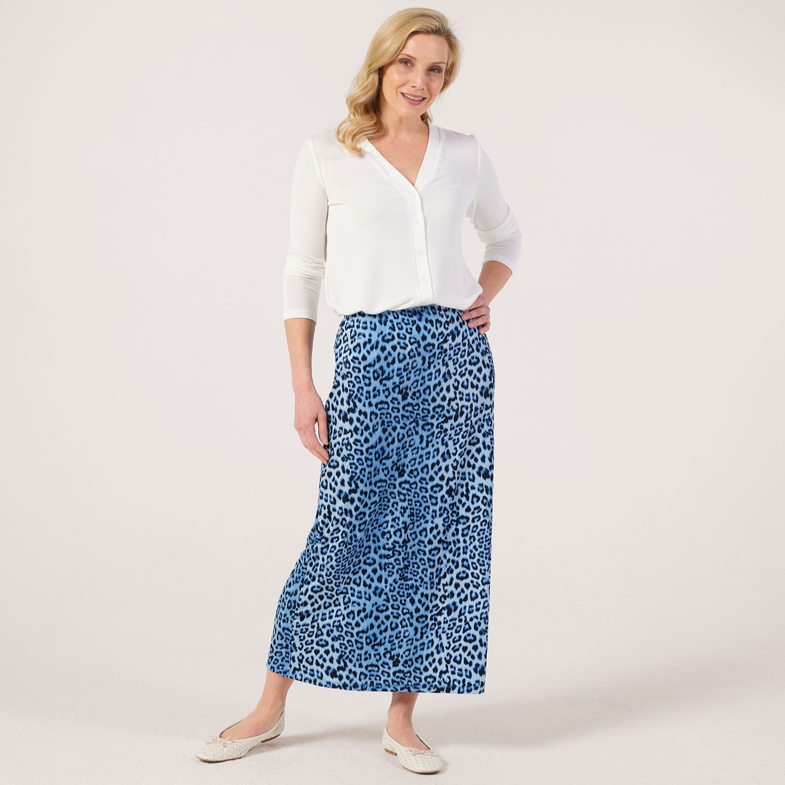 Kim & Co Printed Poly Slinky A-Line Long Skirt
