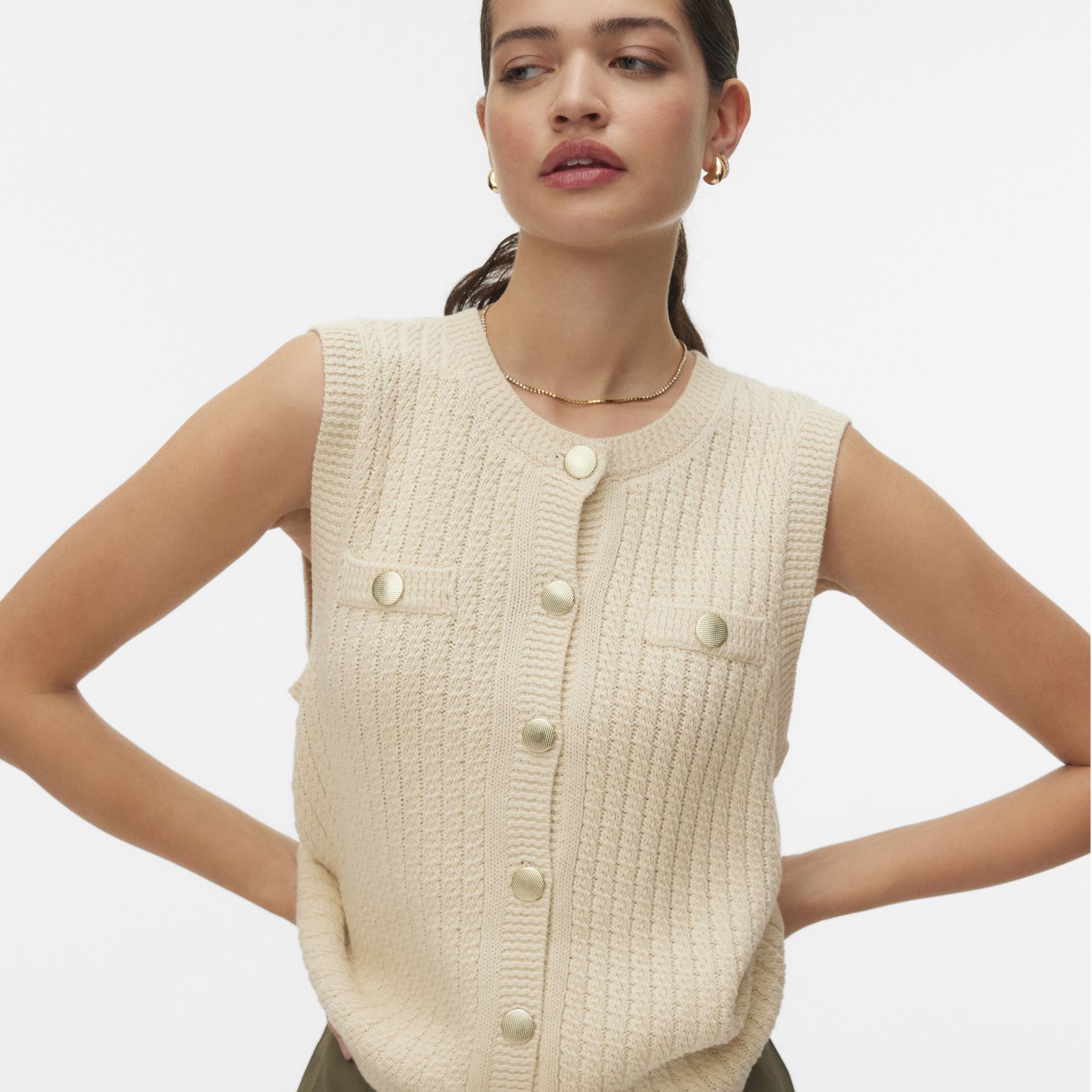 Vero Moda Jonna Button Detail Knitted Vest