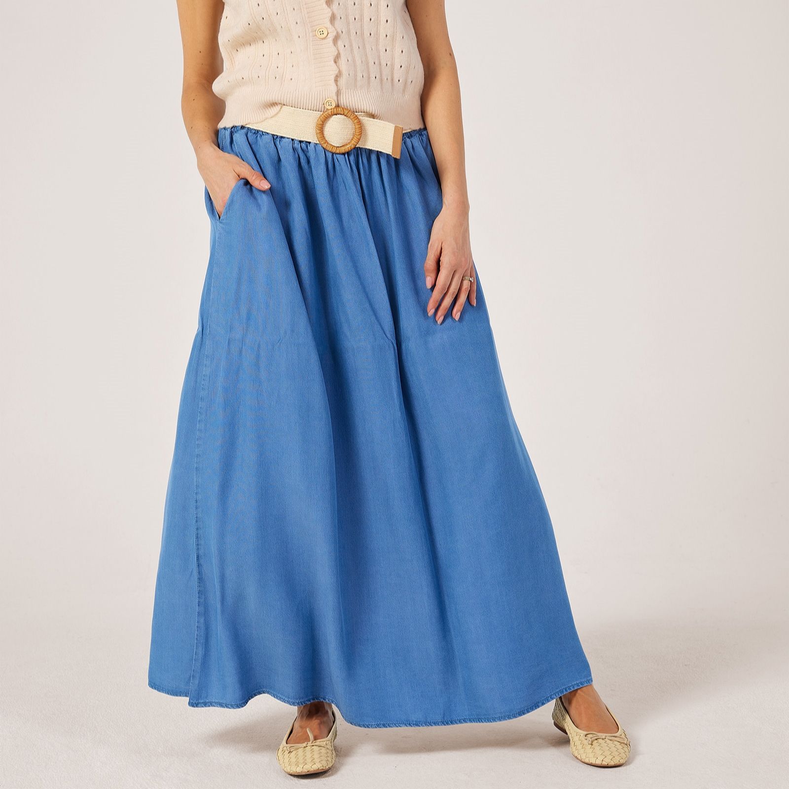 Izabel London Cotton Maxi Skirt with Belt