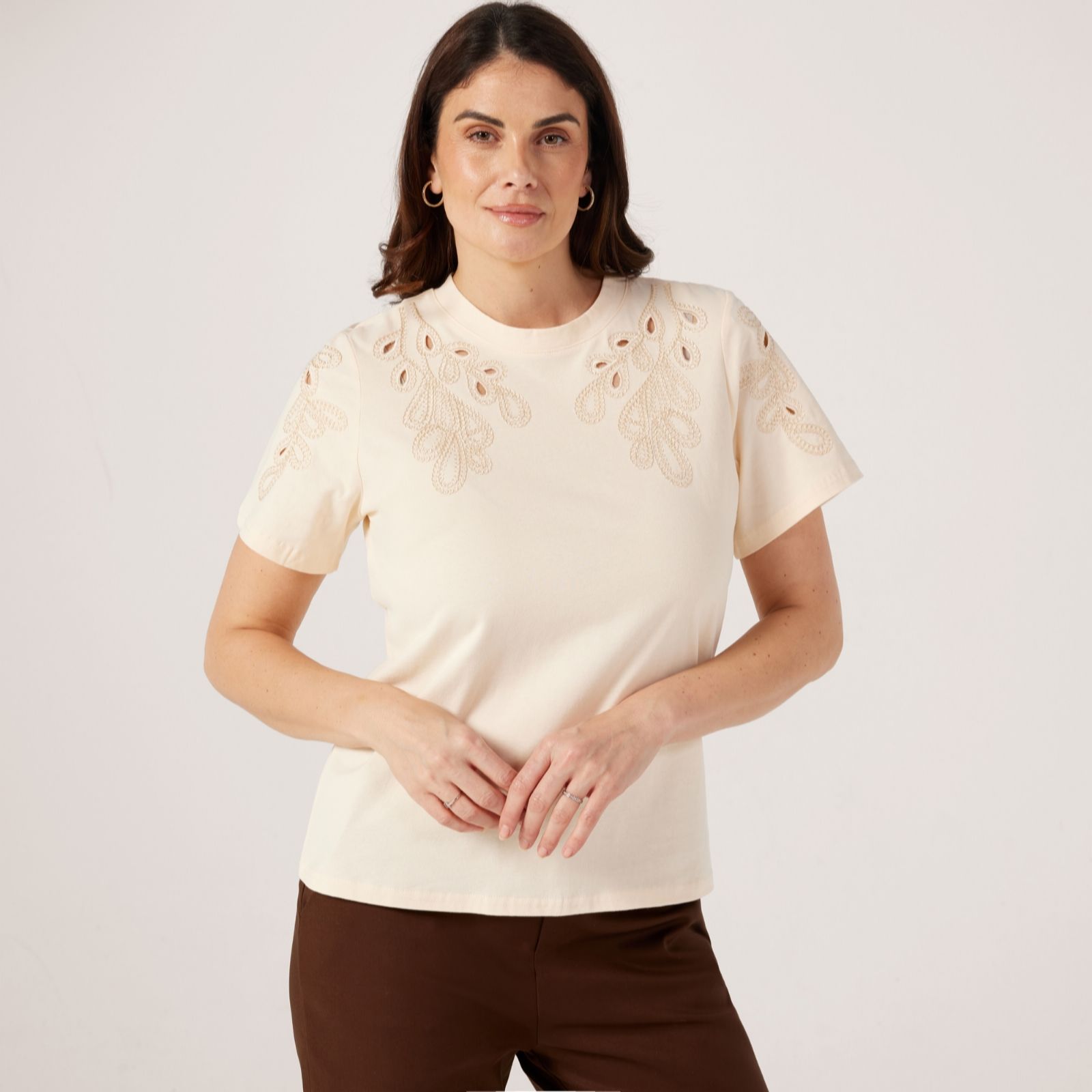 Izabel London Cut Out Embroidered T- Shirt