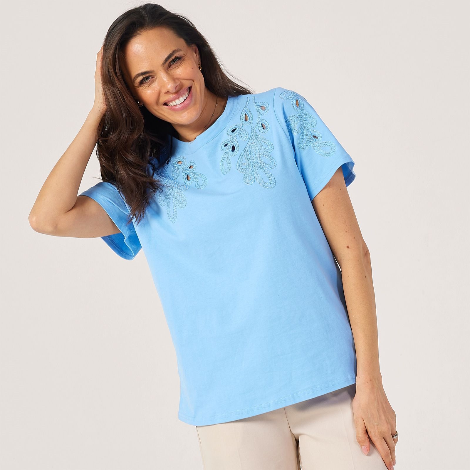 Izabel London Cut Out Embroidered T- Shirt