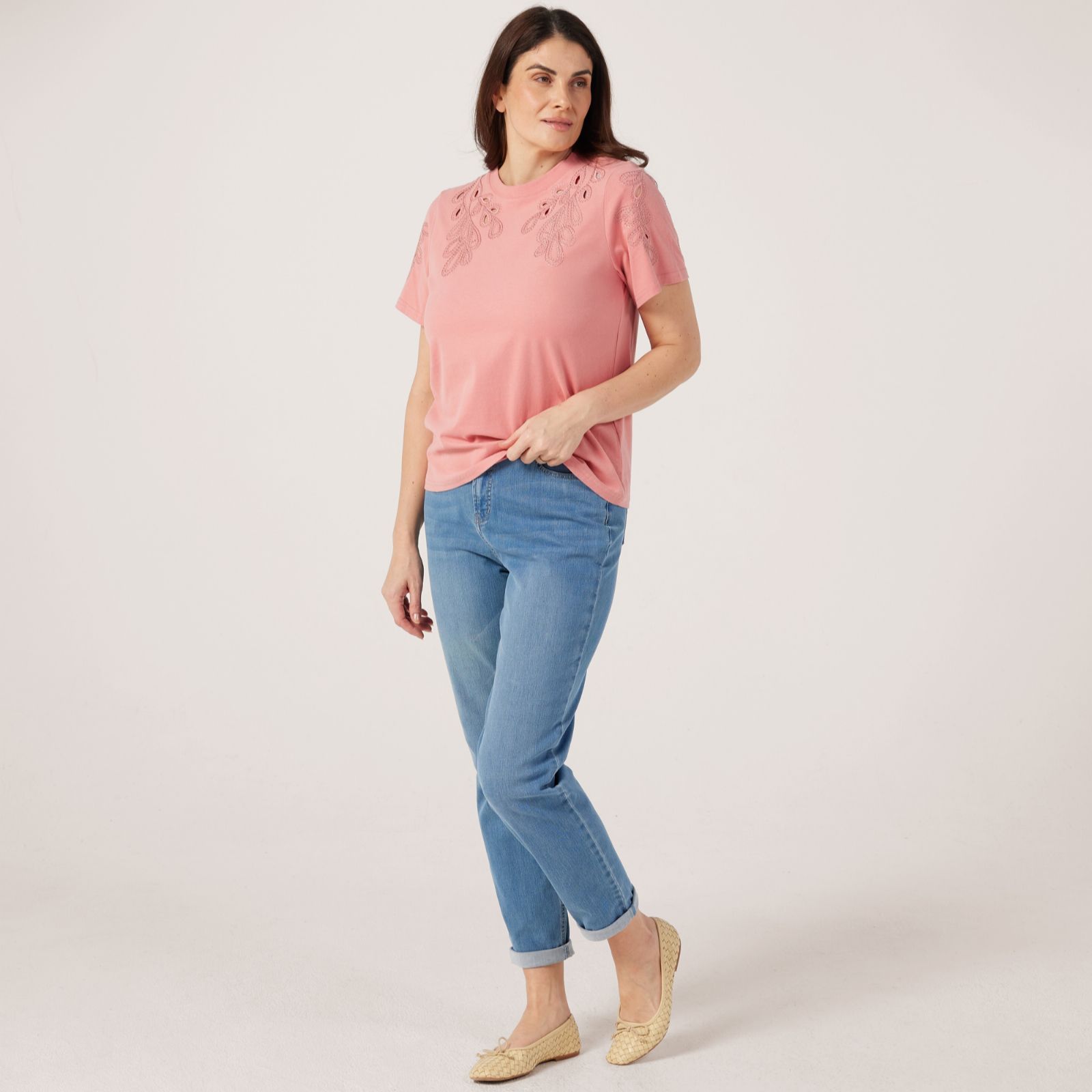 Izabel London Cut Out Embroidered T- Shirt