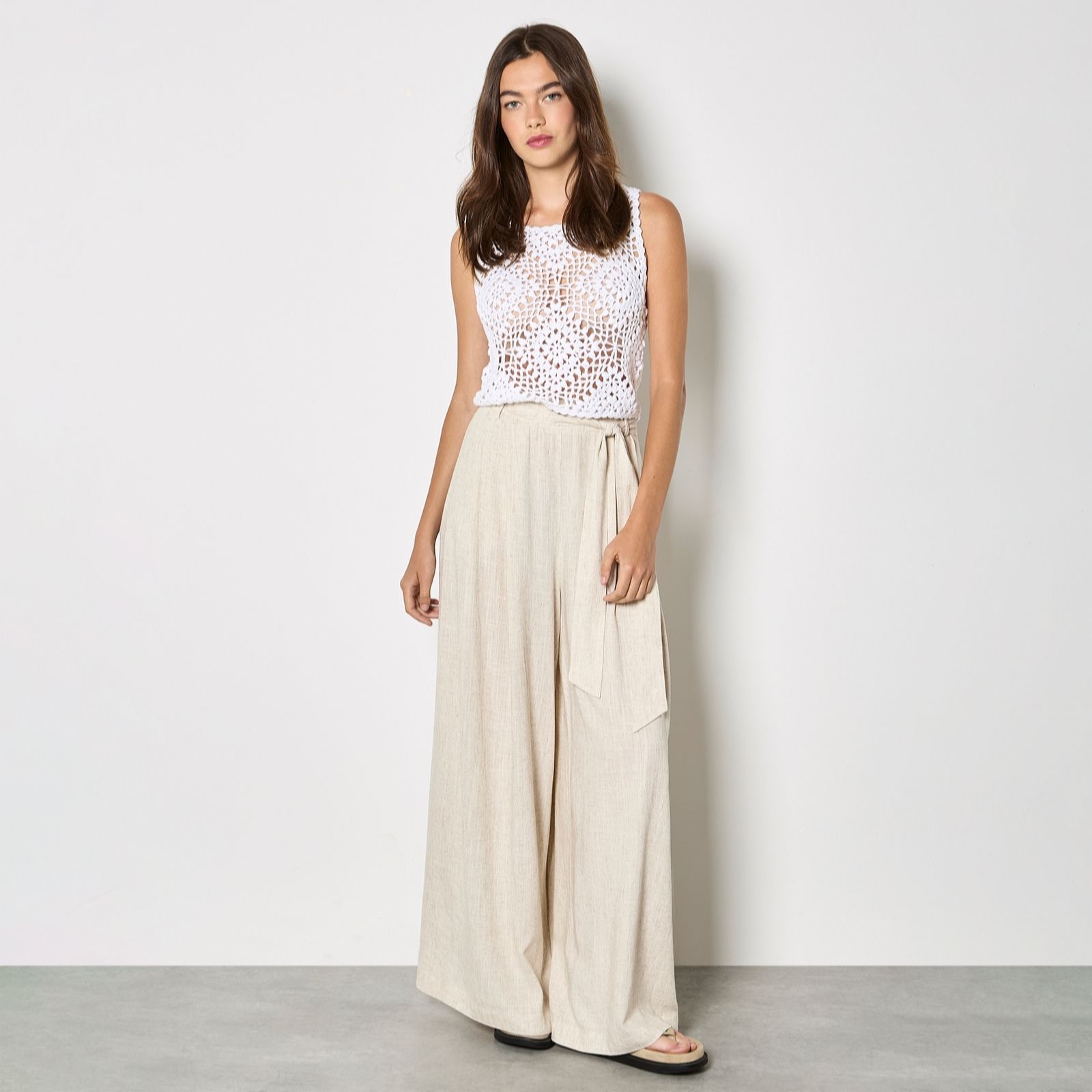 Apricot Wide Leg Linen Trousers