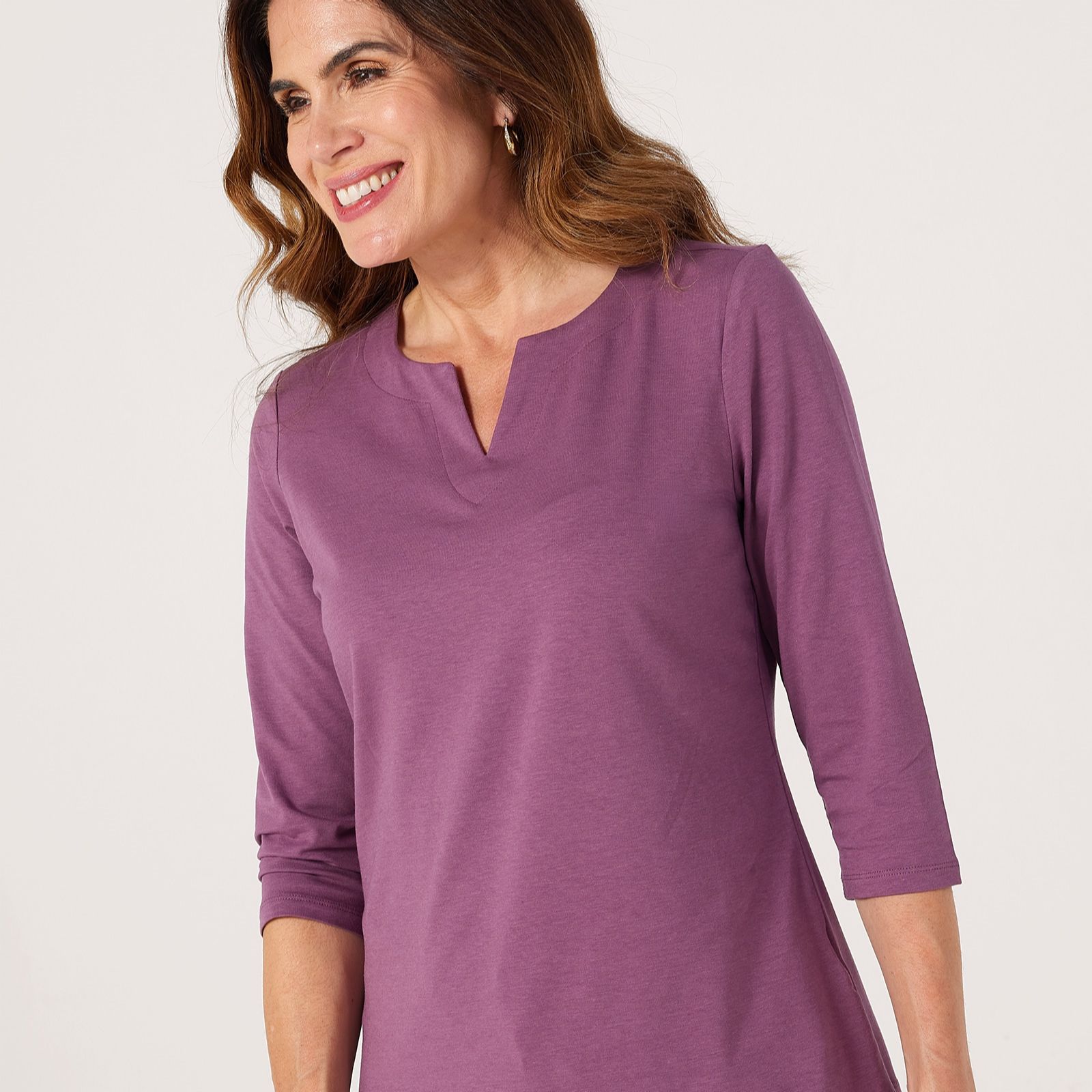 Denim & Co Split Neck 3/4 Sleeve Top