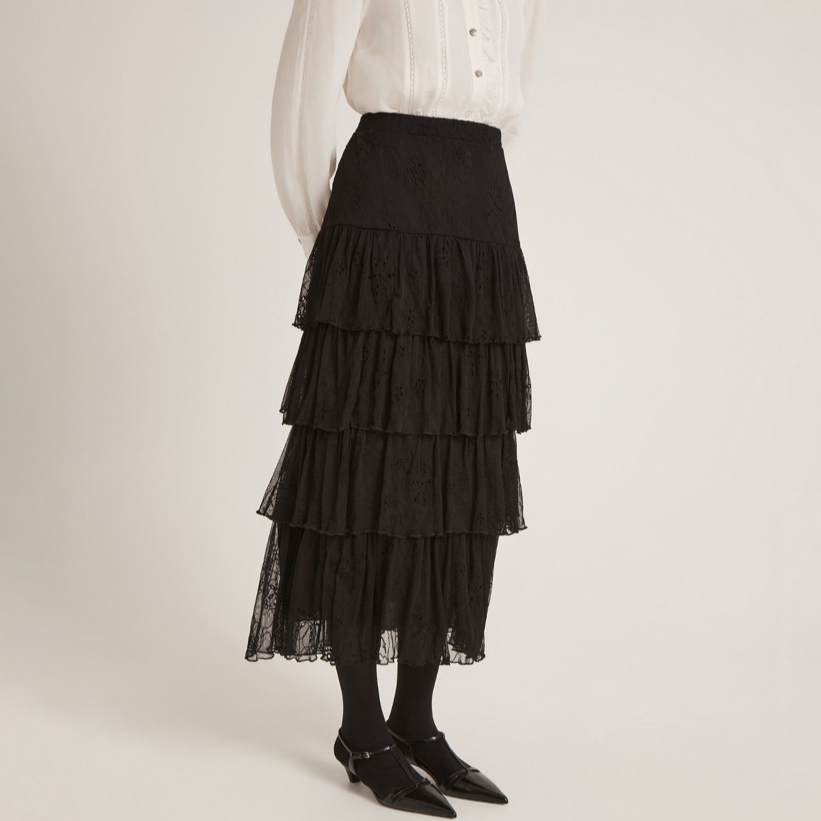 Finery London Elisa Lace Style Tiered Midi Skirt