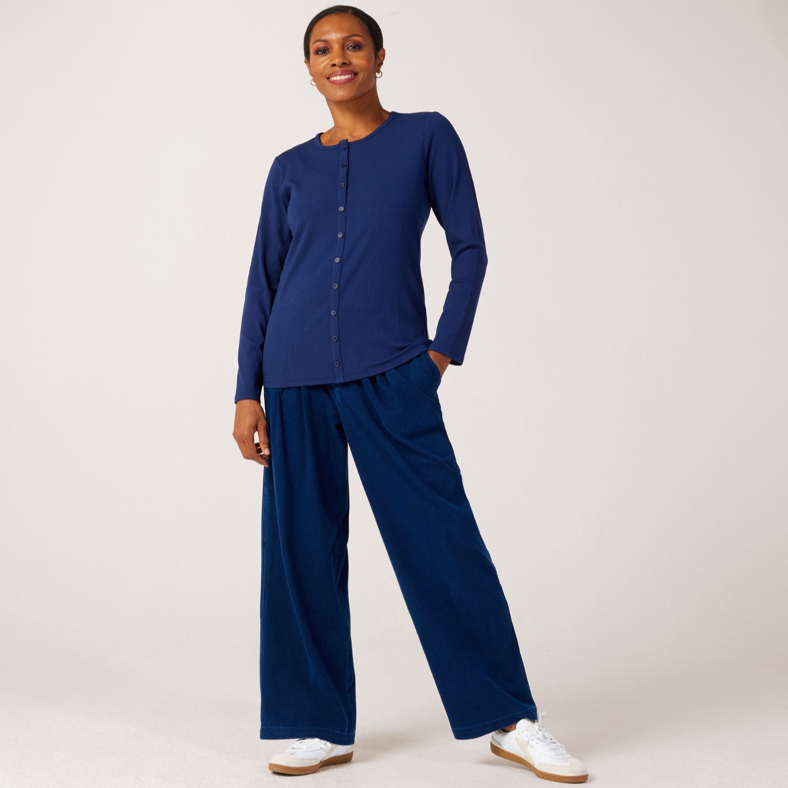Denim & Co Button through Rib Top
