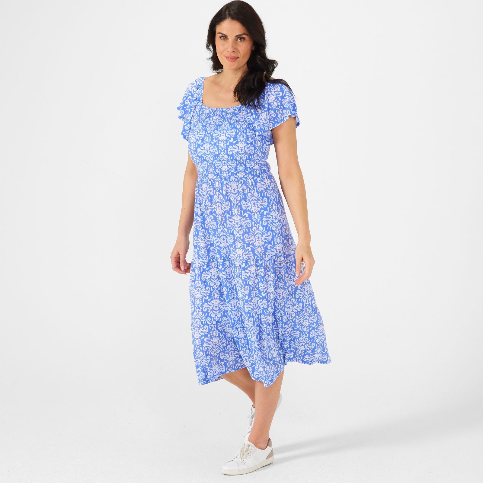 Denim & Co. Printed Knit Tiered Midi Dress - QVC UK