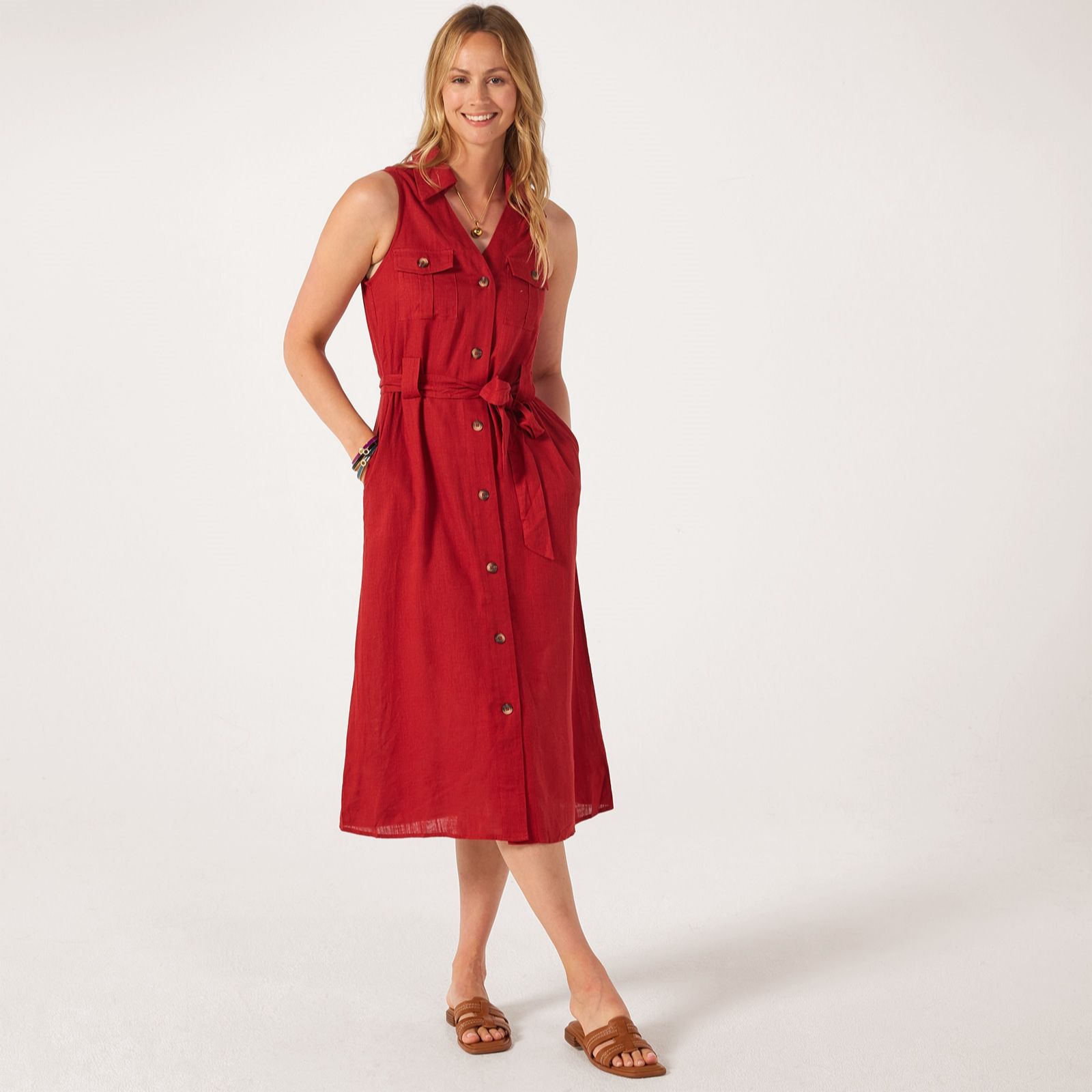 Izabel London Utility Style Sleeveless Shirt Dress