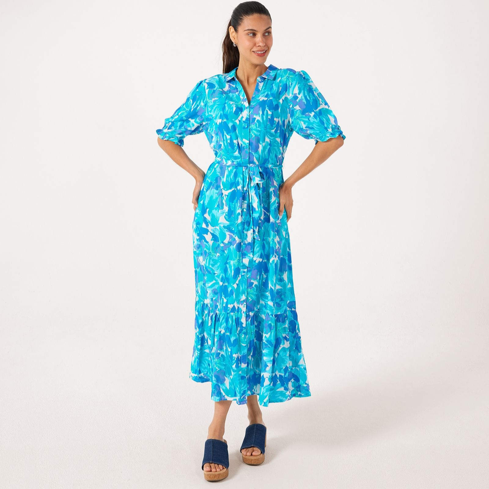 Izabel London Floral Print Tie Waist Maxi Dress