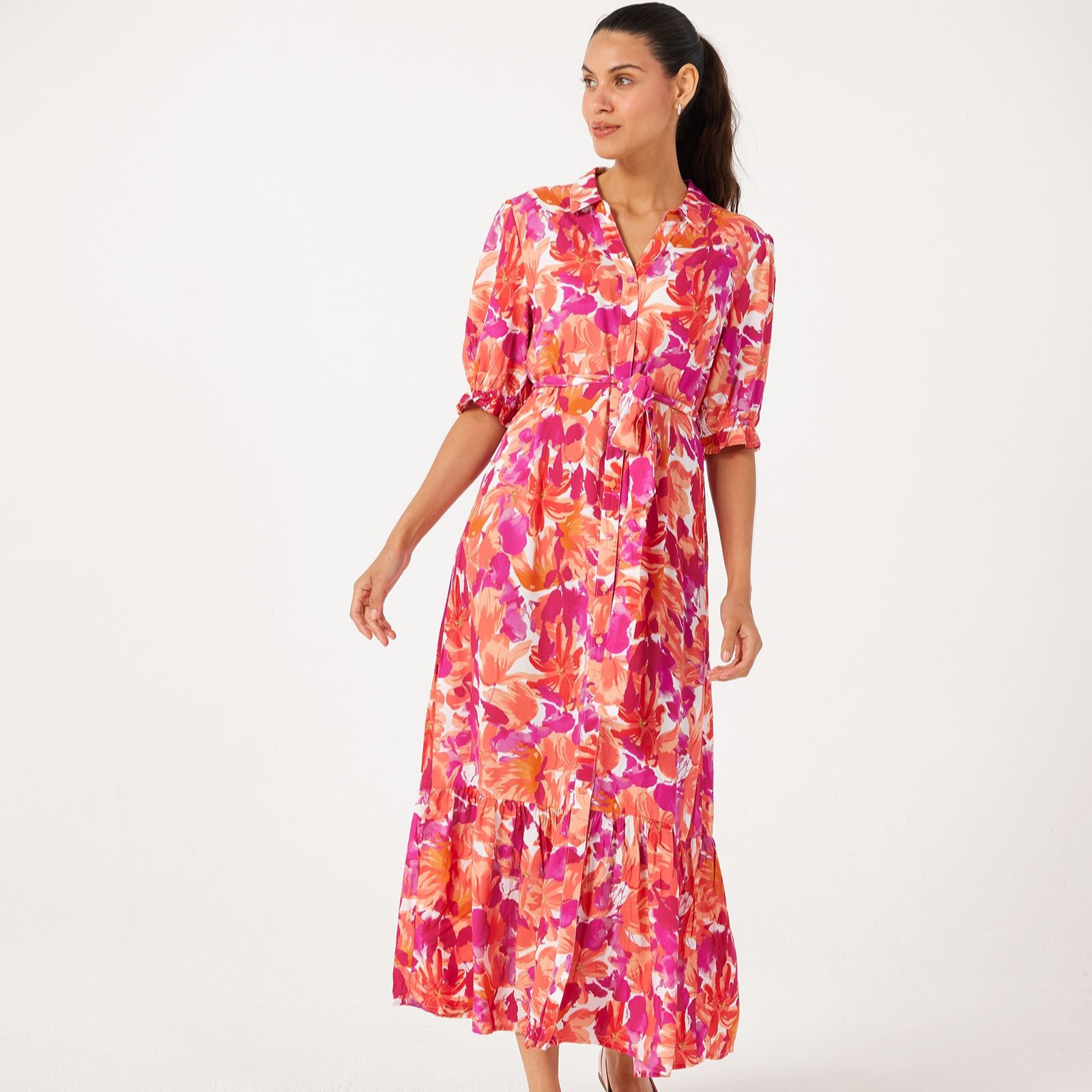 Izabel London Floral Print Tie Waist Maxi Dress