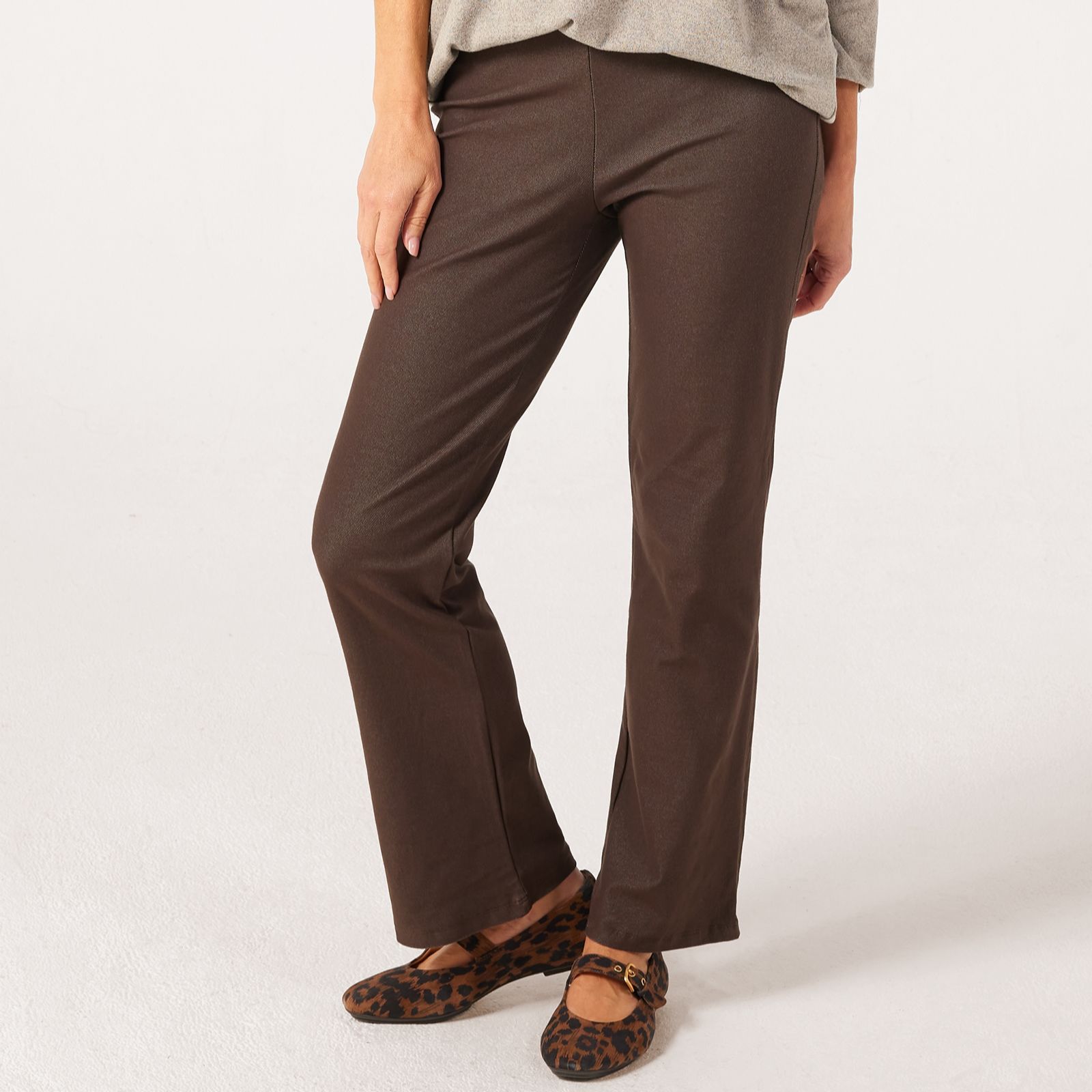 Kim & Co Deluxe Denim Knit Soft Flare Petite Trousers