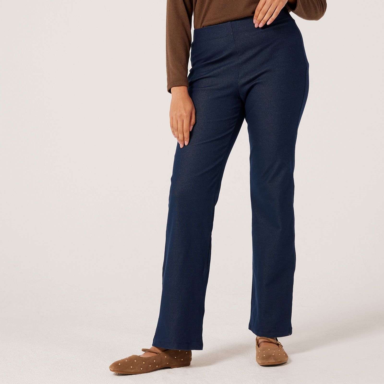 Kim & Co Deluxe Denim Knit Soft Flare Petite Trousers