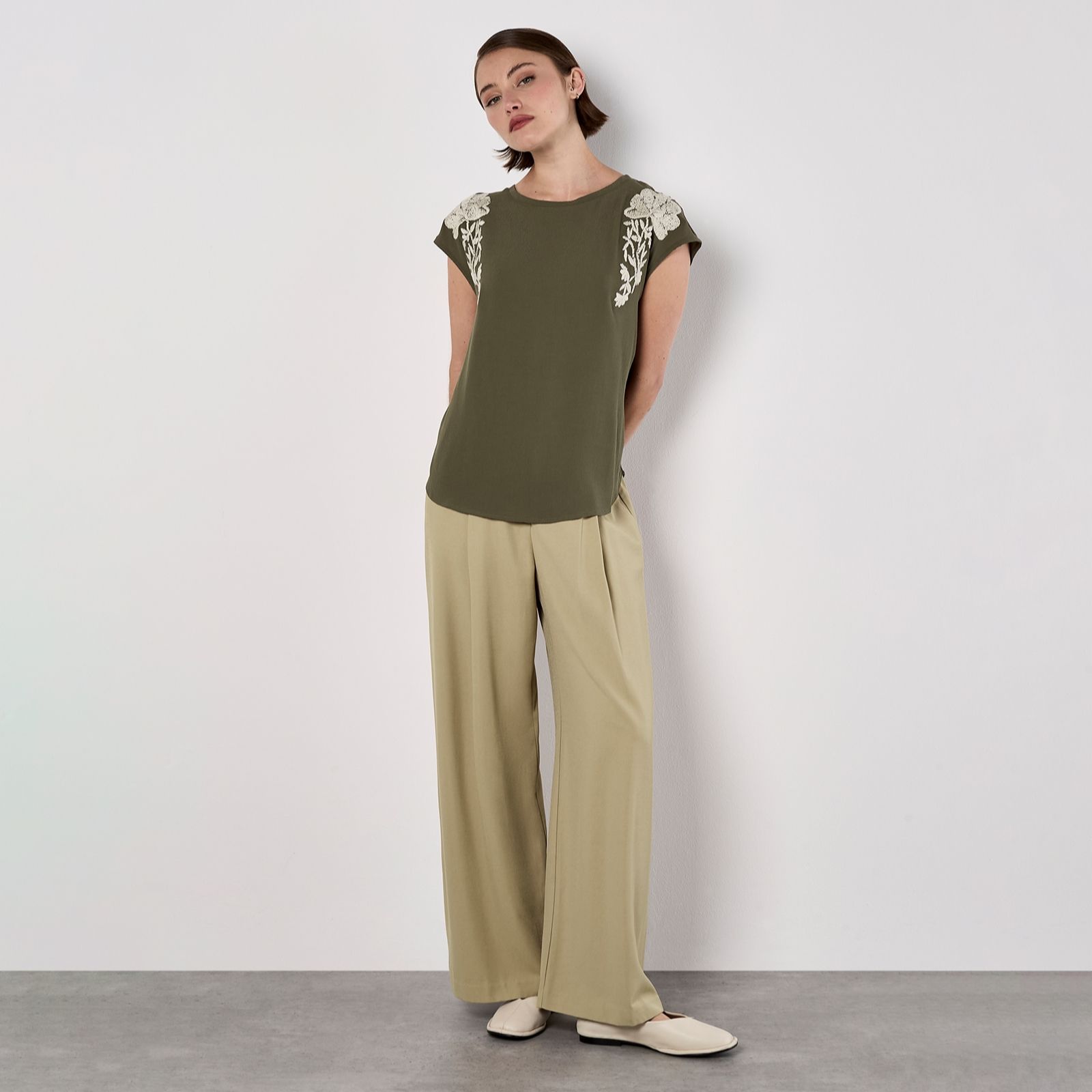 Apricot Embroidered Shoulder Detail Top