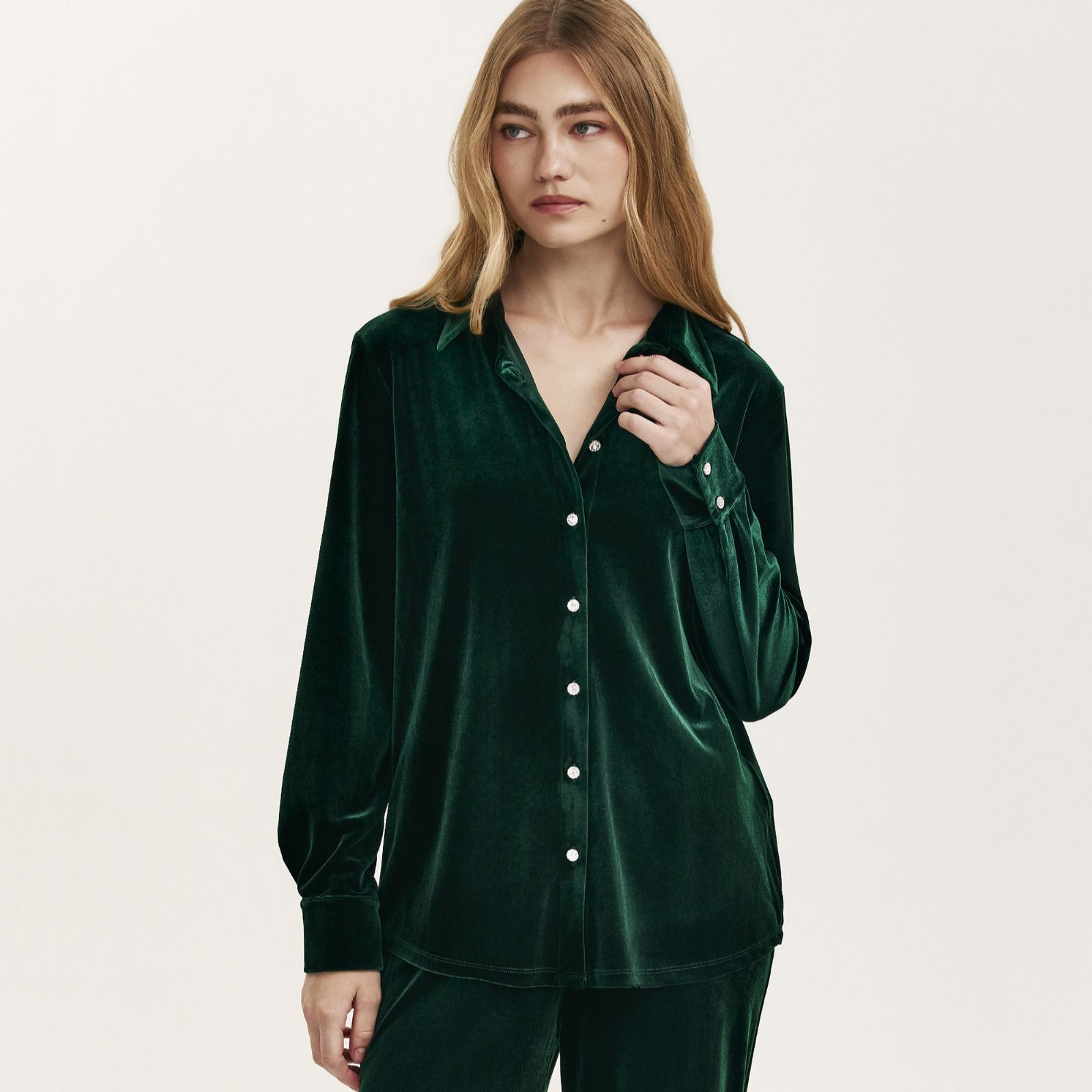 Finery London Sayge Stretch Velvet Button Up Shirt