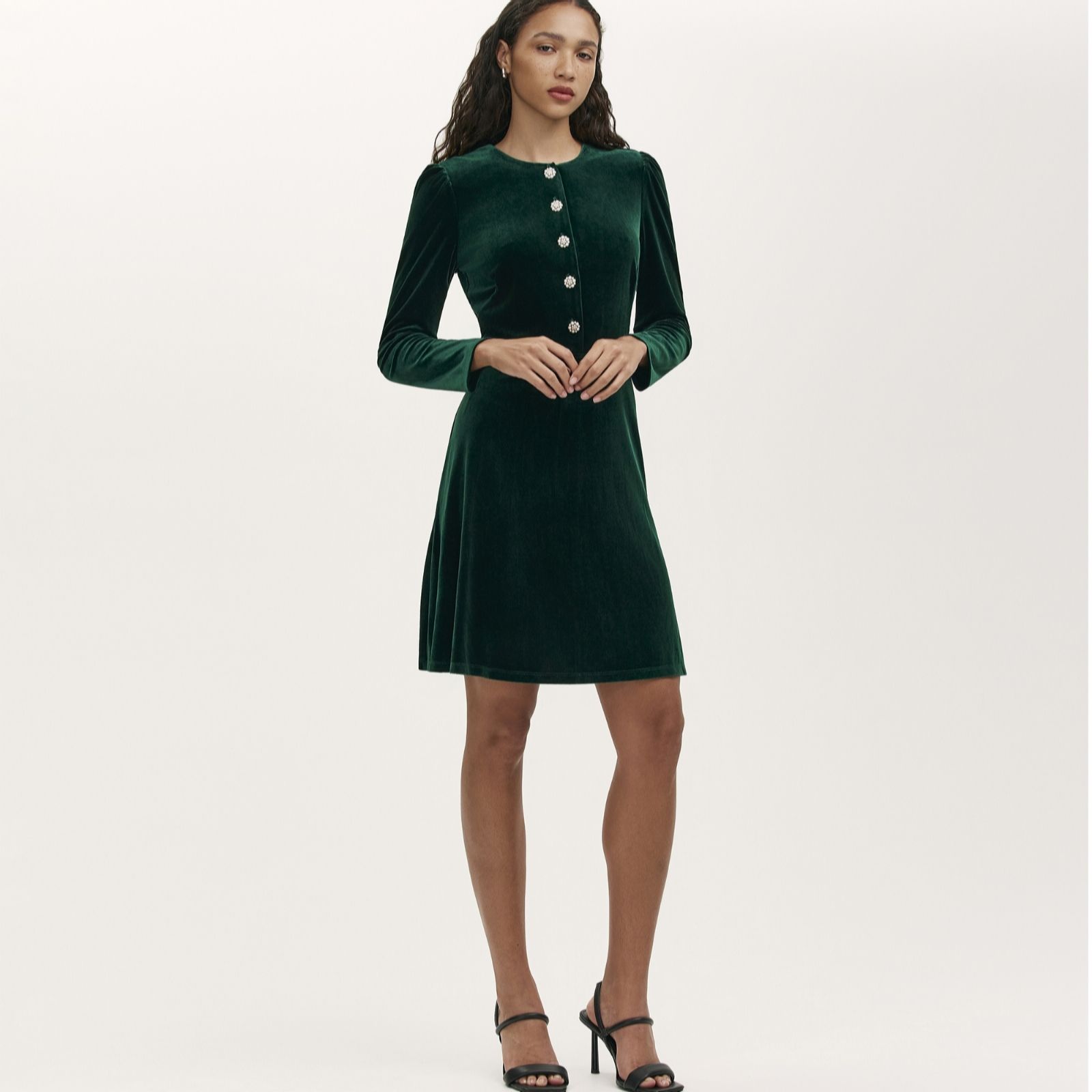 Finery London Rae Stretch Velvet Button Fronted Dress