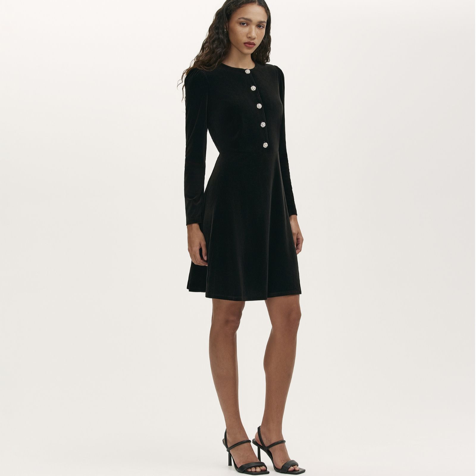Finery London Rae Stretch Velvet Button Fronted Dress