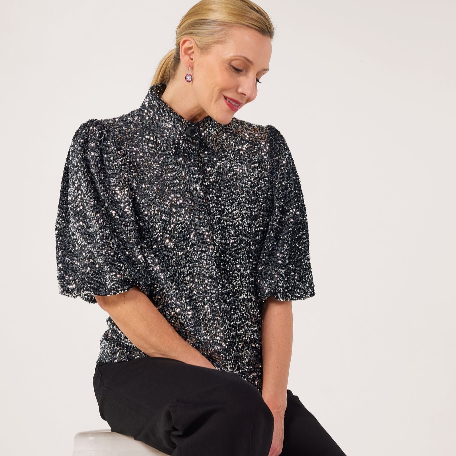 Helene Berman Party Sequin Button Up Jacket