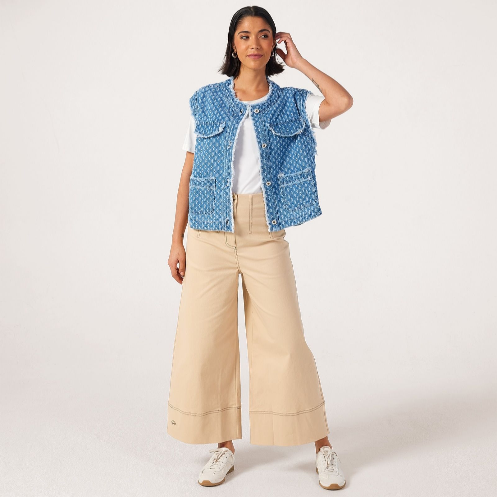 Malissa J Distressed Textured Denim Gilet