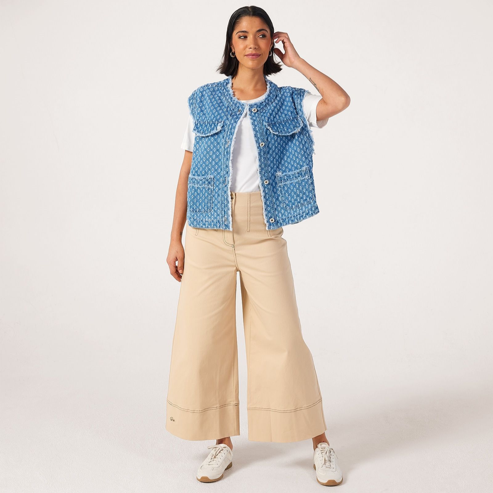 Malissa J Distressed Textured Denim Gilet