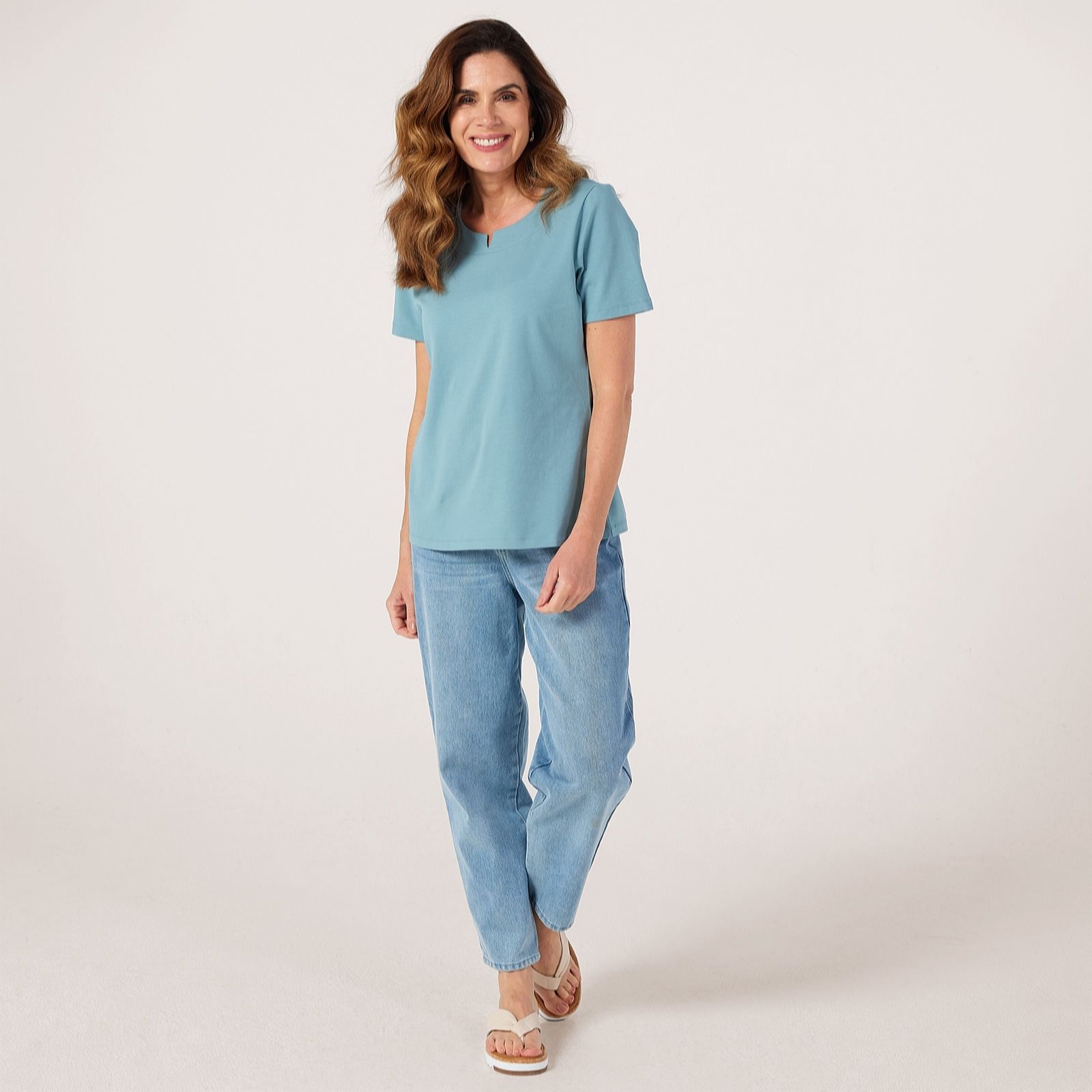 Denim & Co Notch Neck Short Sleeve Jersey Top
