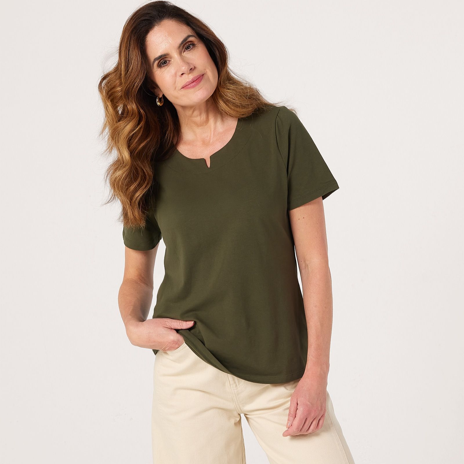 Denim & Co Notch Neck Short Sleeve Jersey Top