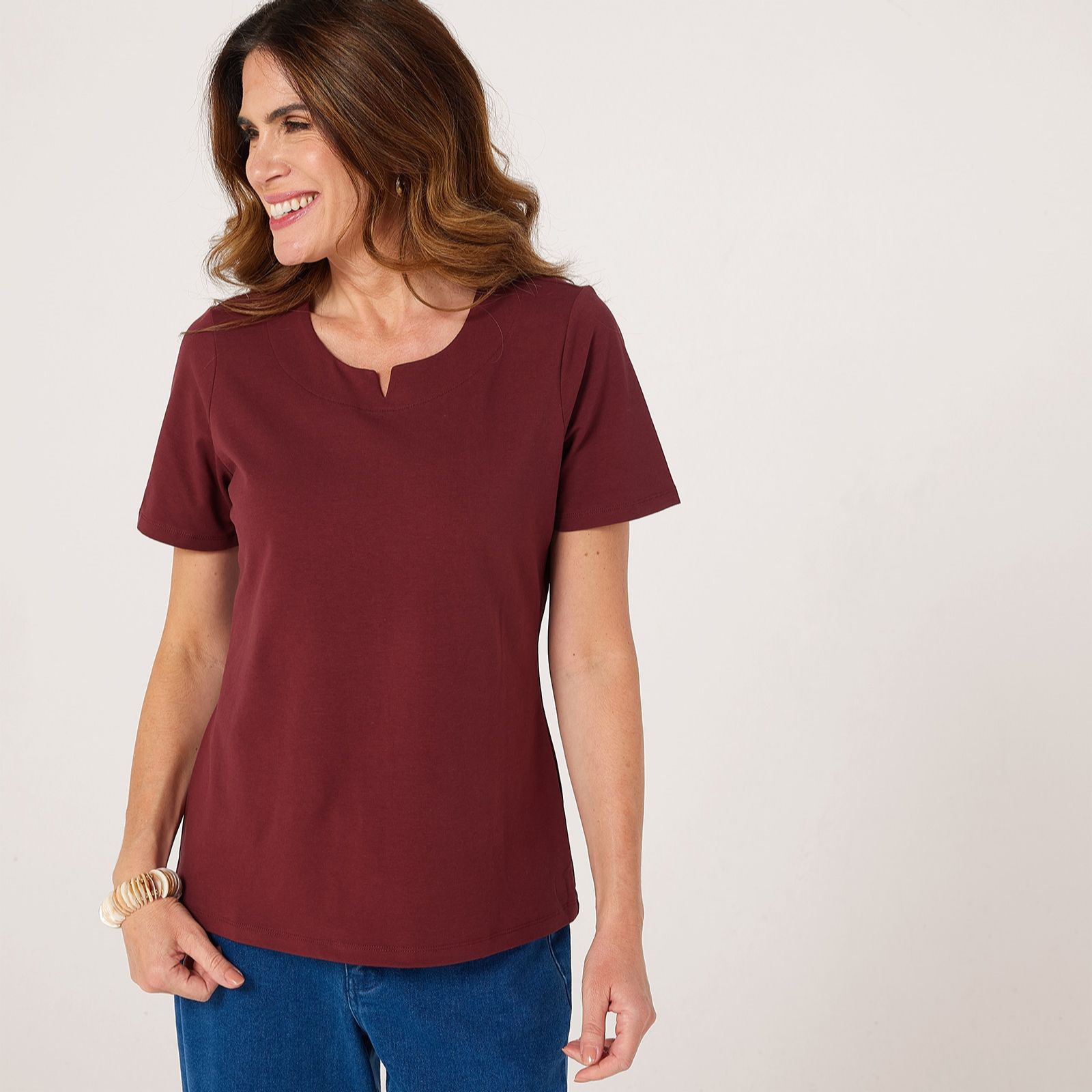 Denim & Co Notch Neck Short Sleeve Jersey Top