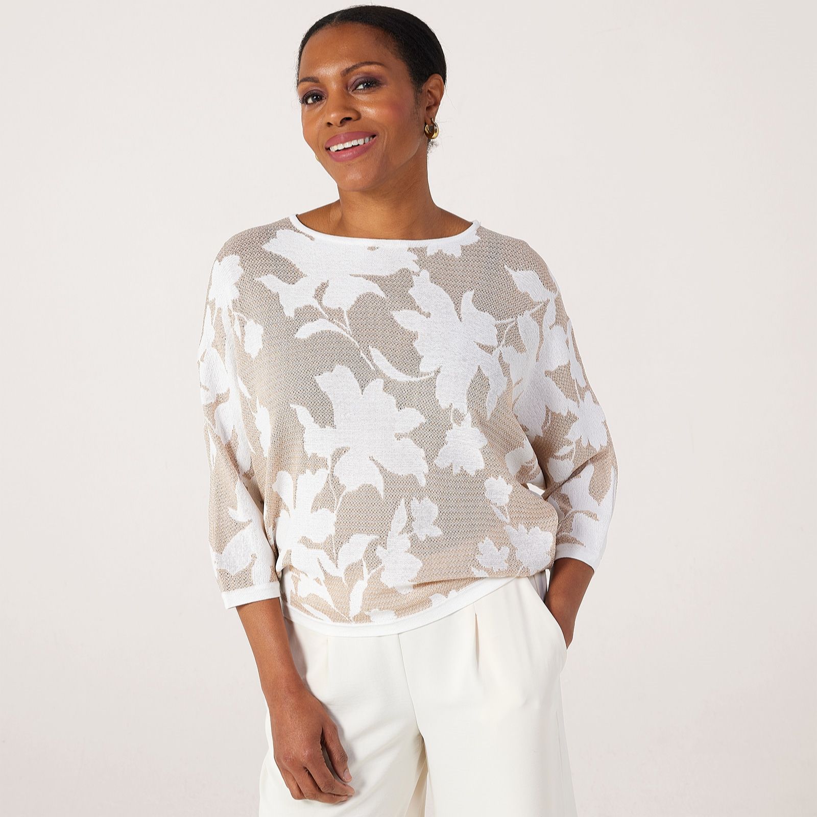 Phase Eight Lurex Floral Print Batwing Jumper