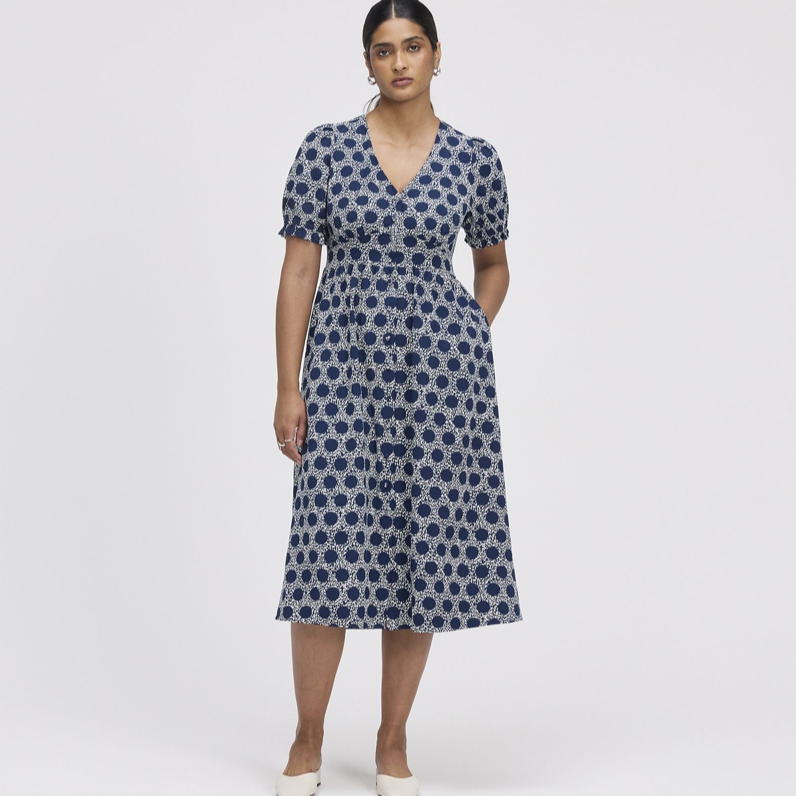 Finery London Samantha Spot Print Button Through Dress Standard