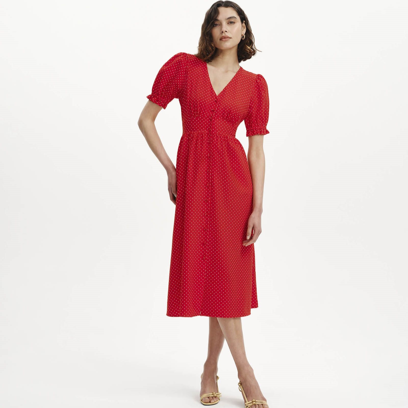 Finery London Samantha Spot Print Button Through Dress Standard