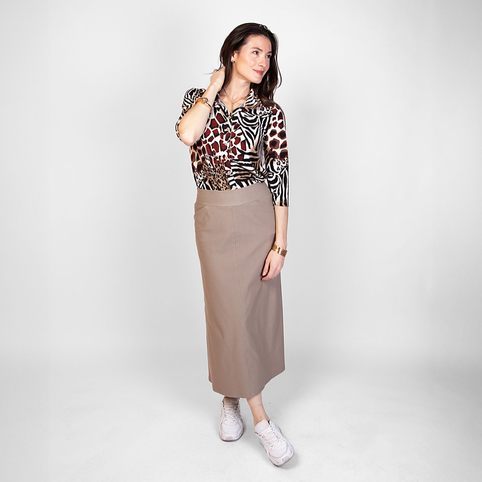 Kim & Co Deluxe Denim Knit Long A-Line Skirt